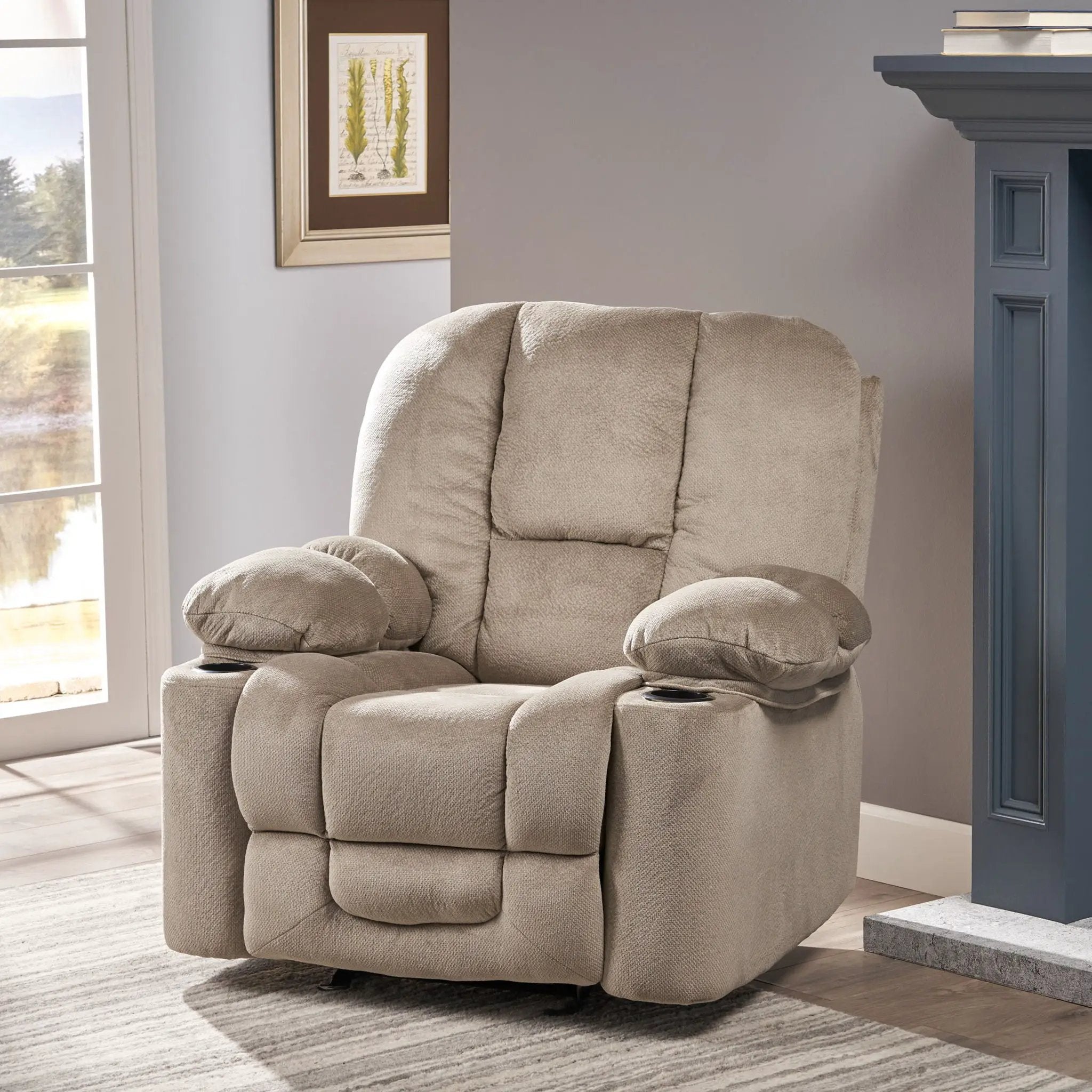 Luxurious Manual Recliner Chair With Skin-Friendly Fabric And Dual Cup Holders by Unique Piece Furniture