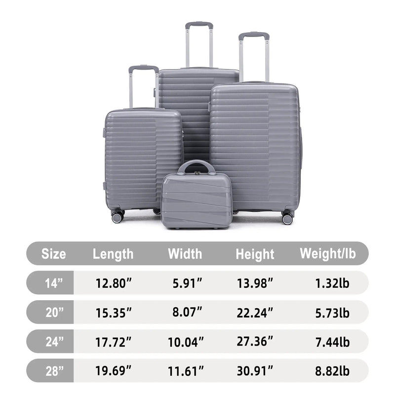 4-Piece PP Spinner Wheel Luggage Set with Cosmetic Case, Light Gray by HouseOfZazla