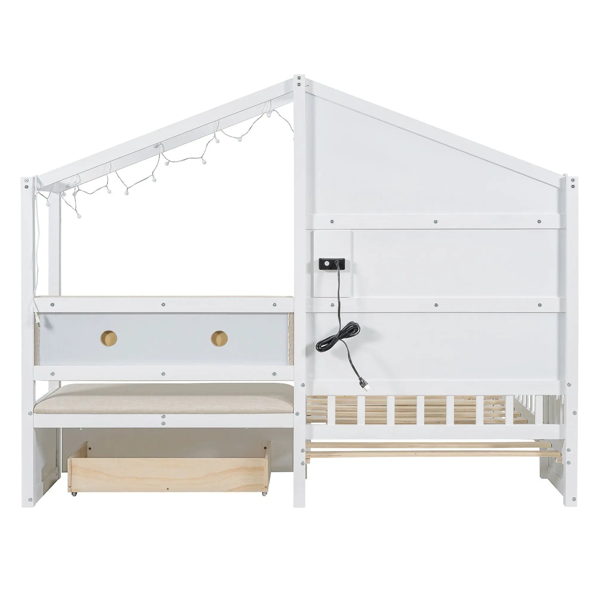 House Bed With Upholstered Sofa, Wireless Charging Station, Shelves And 2 Drawers by HouseOfZazla
