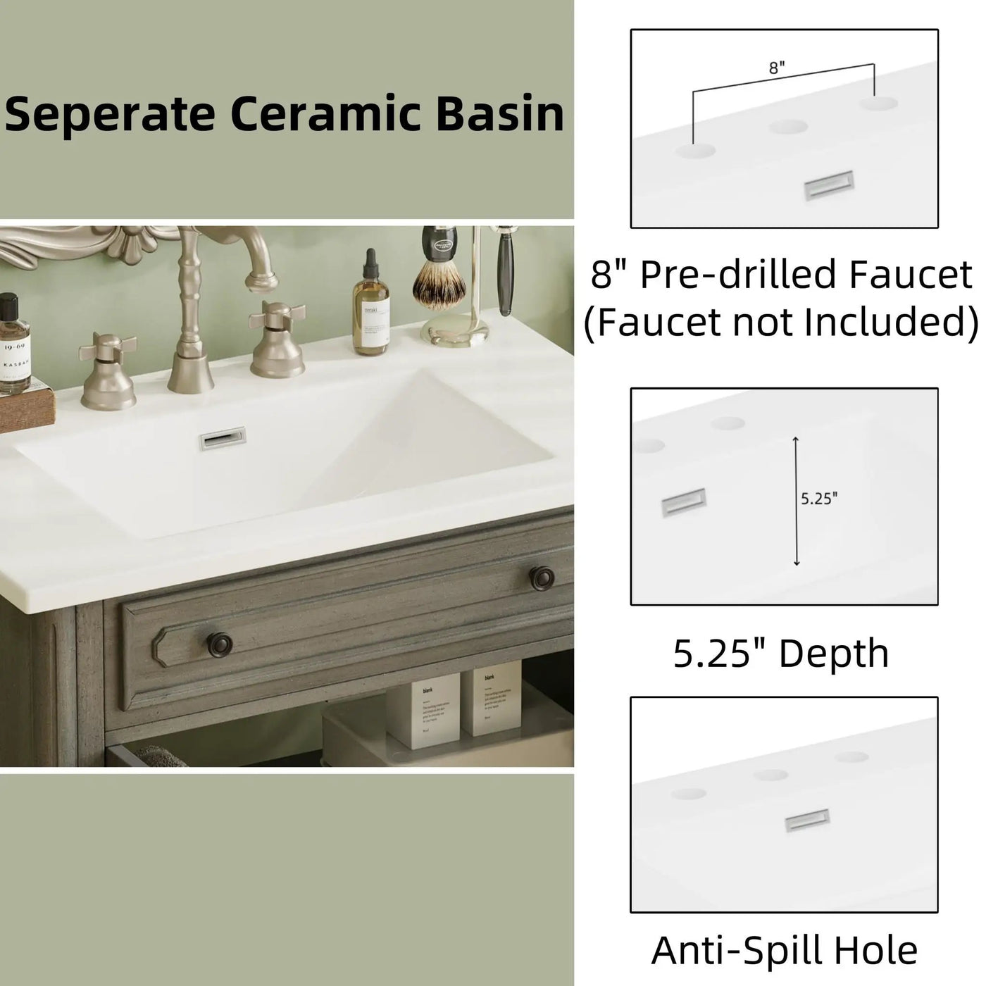 Vintage Bathroom Vanity With Sink, Rustic Cabinet With Soft Close Doors by HouseOfZazla