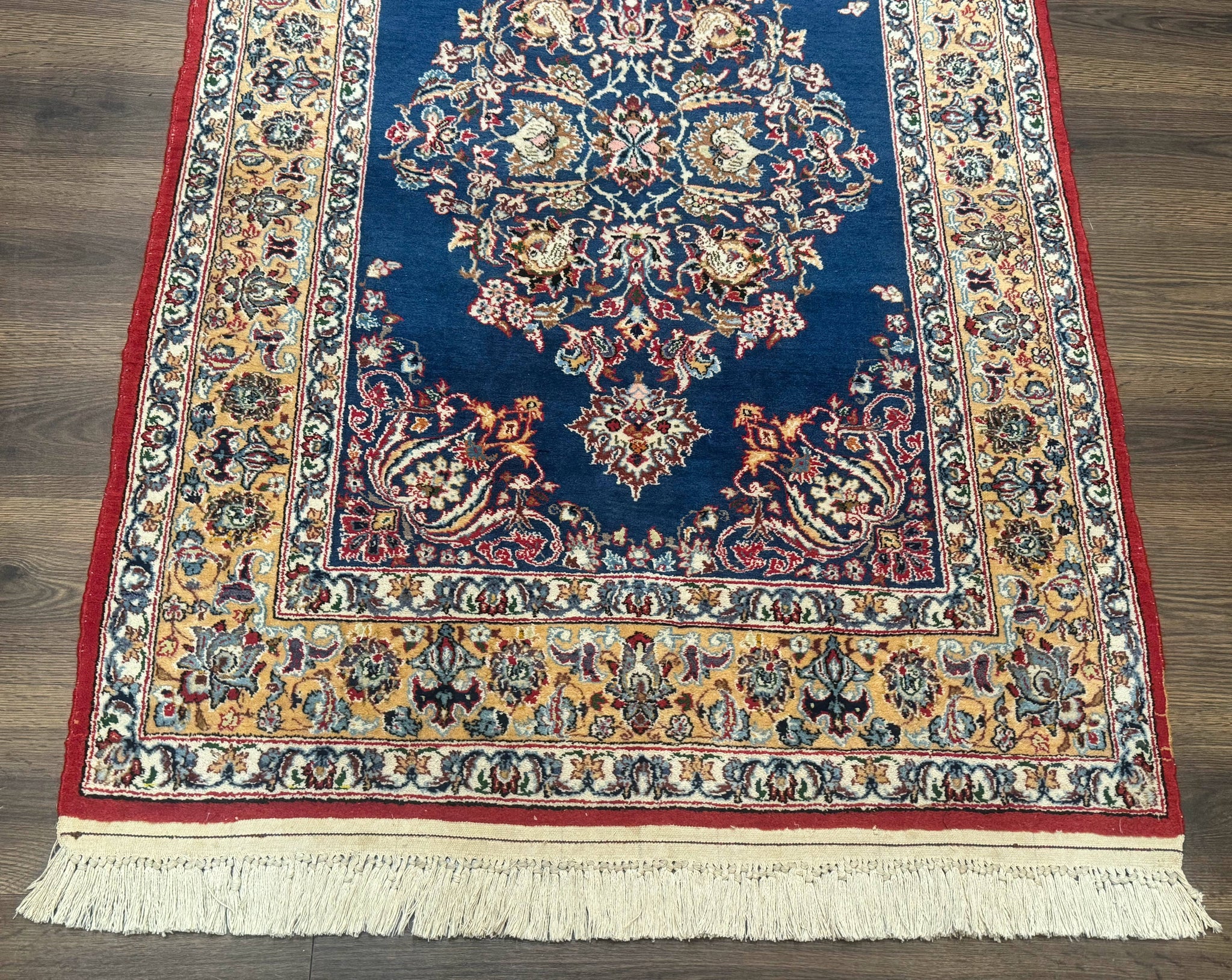 Blue Persian Qum Rug 3.6 x 5, Floral Medallion, Fine 310 KPSI by Jewel Rugs