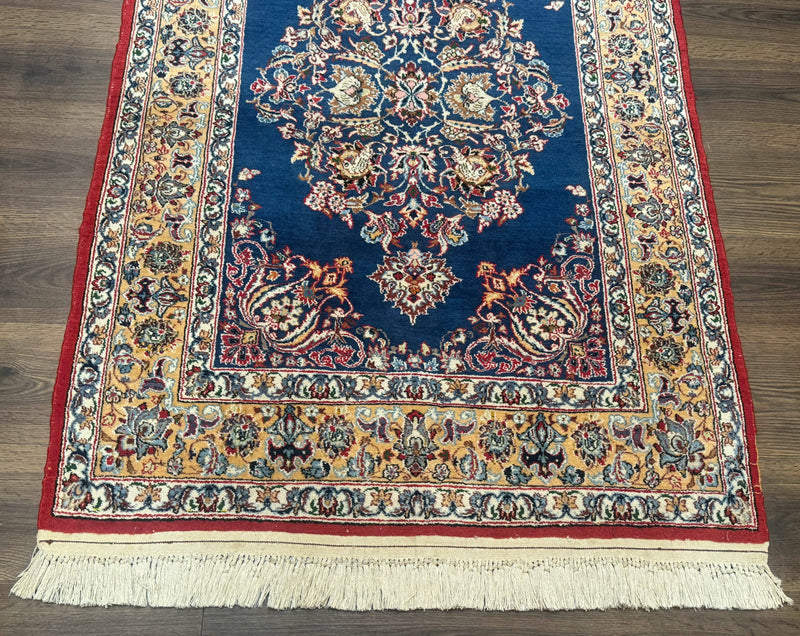 Blue Persian Qum Rug 3.6 x 5, Floral Medallion, Fine 310 KPSI by Jewel Rugs