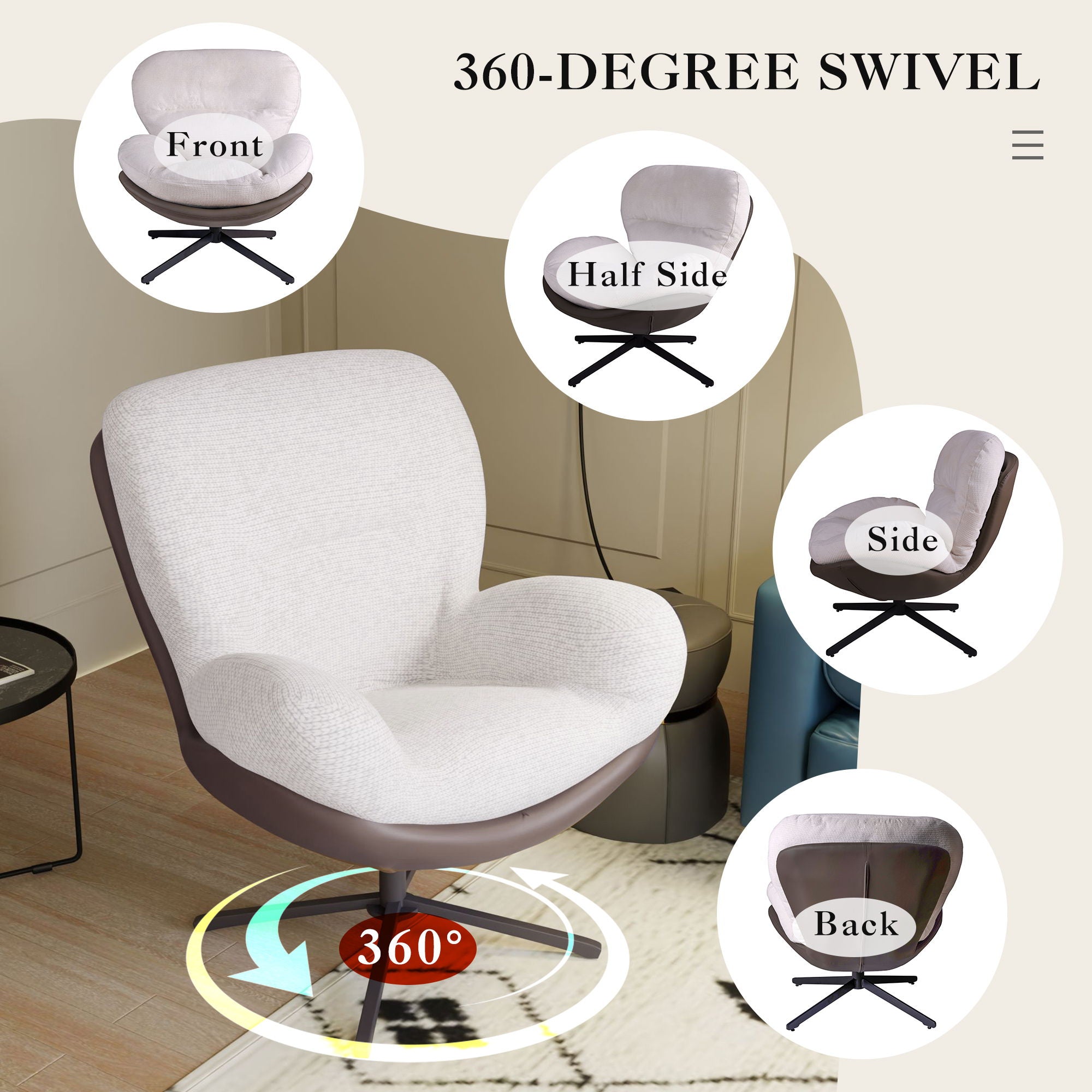 360° Swivel Office Chair, No Wheels by HouseOfZazla