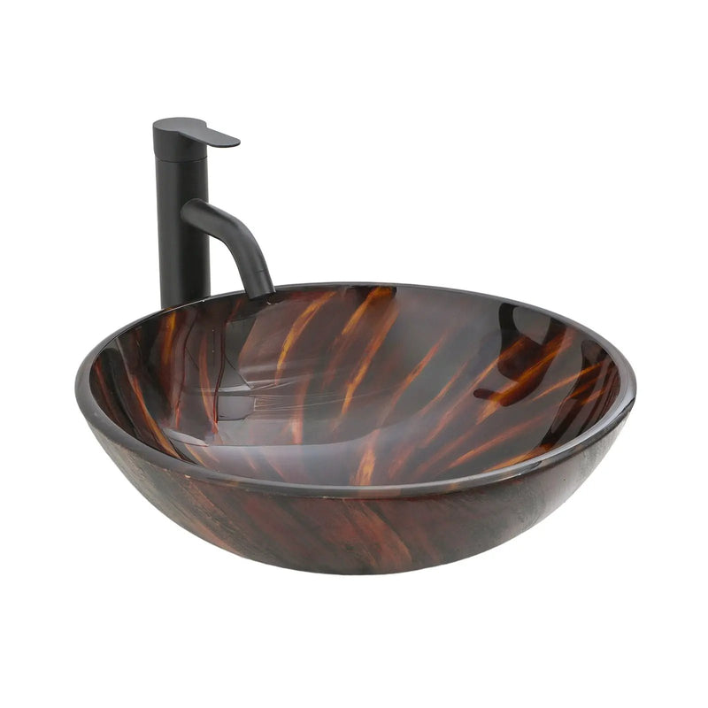Vessel Bathroom Sink With Pop Up Drain, Round Bowl Design For Bathrooms - Brown by HouseOfZazla
