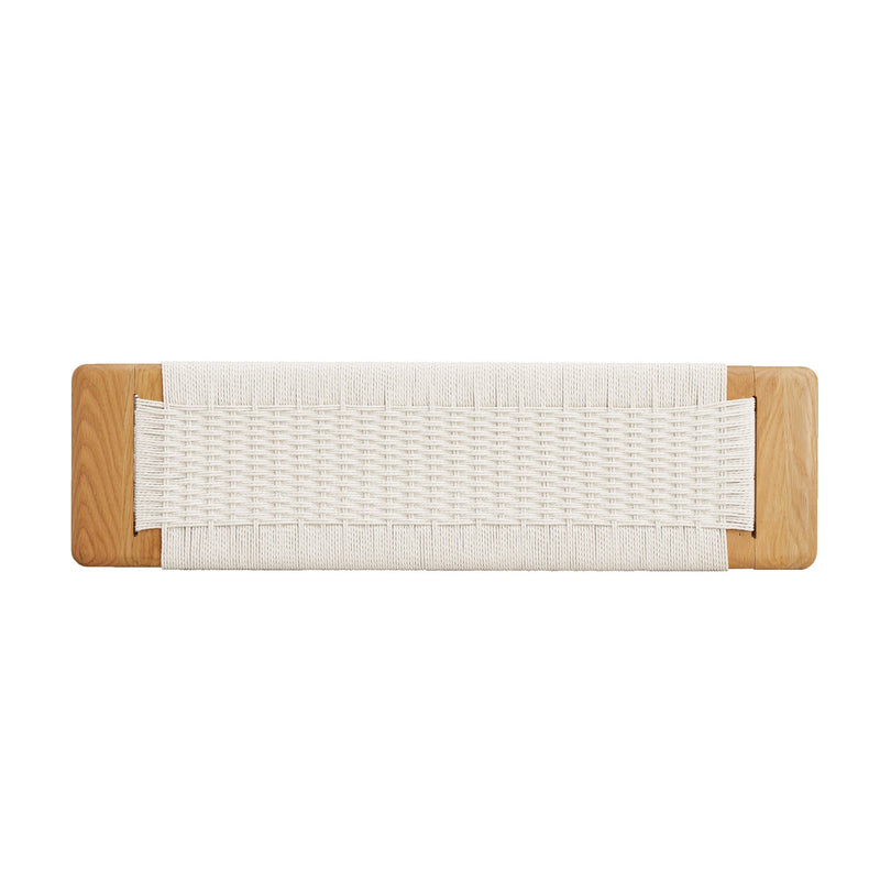 Design Natural Oak Wood Dining Bench with Handwoven Cane Seat in White by HouseOfZazla