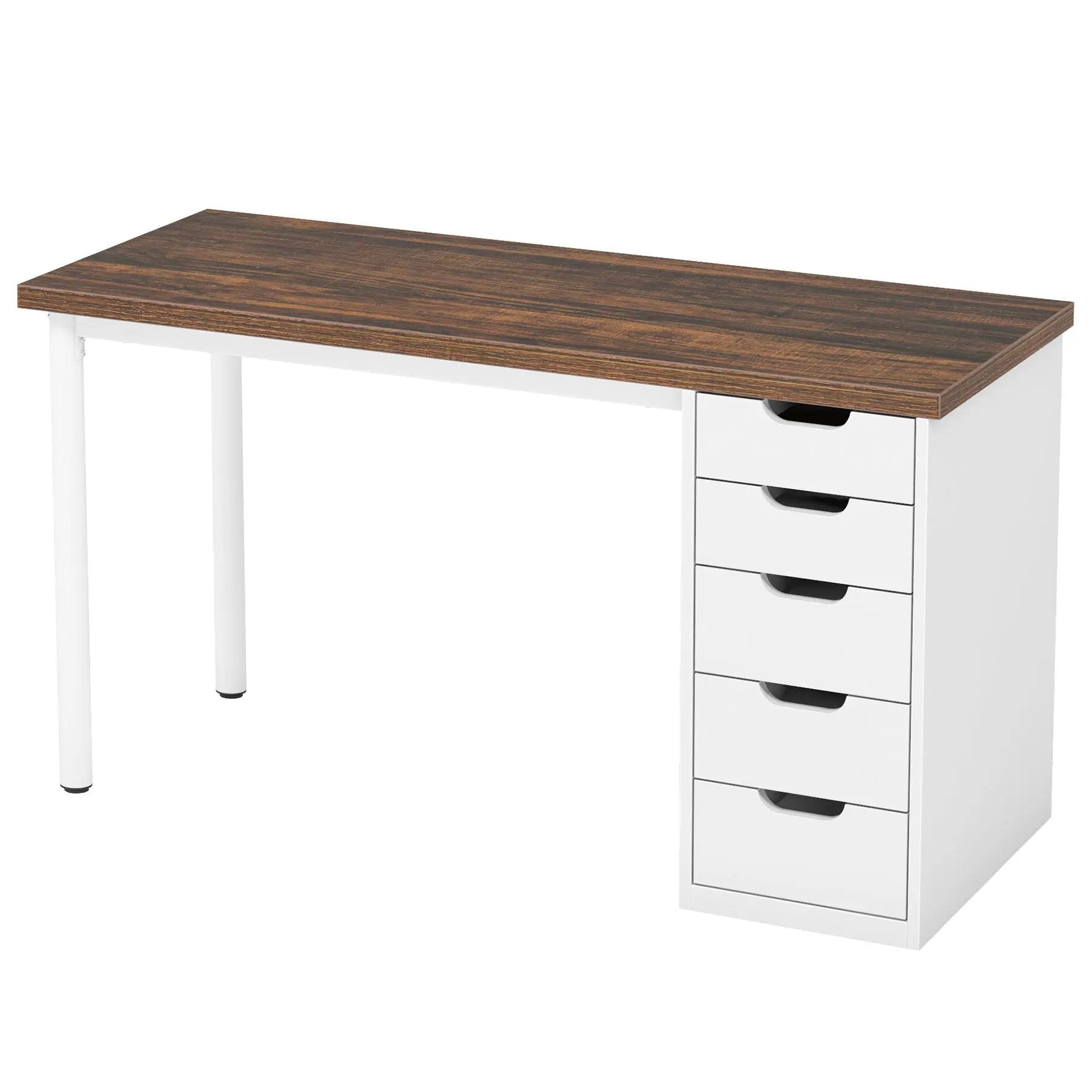 Computer Desk With 5 Drawers, Reversible Cabinet Design