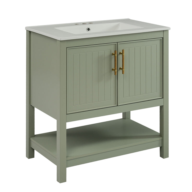 Elegant Bathroom Vanity With Ceramic Sink And Versatile Storage by HouseOfZazla