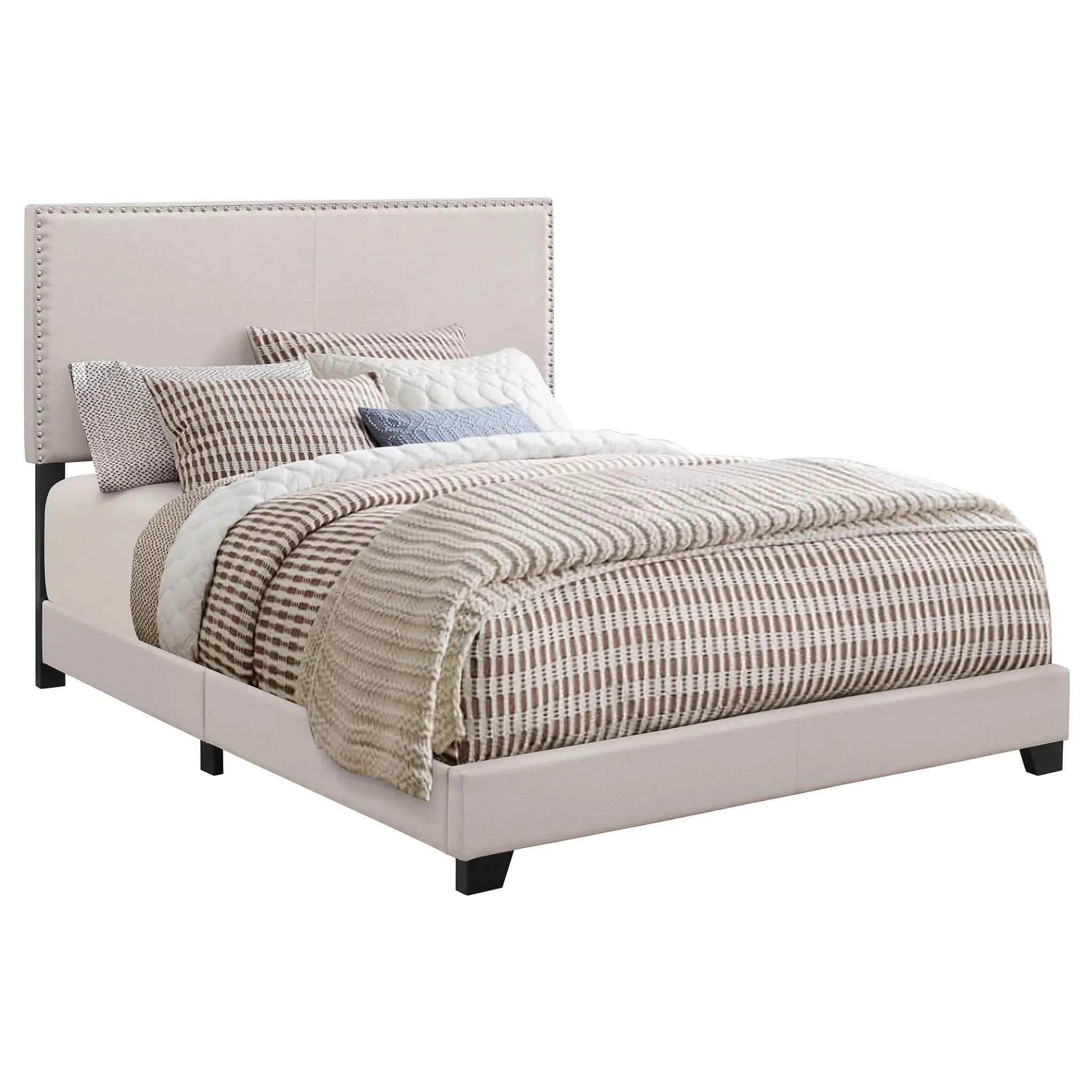 Boyd Upholstered Eastern King Panel Bed Ivory by Unique Piece Furniture