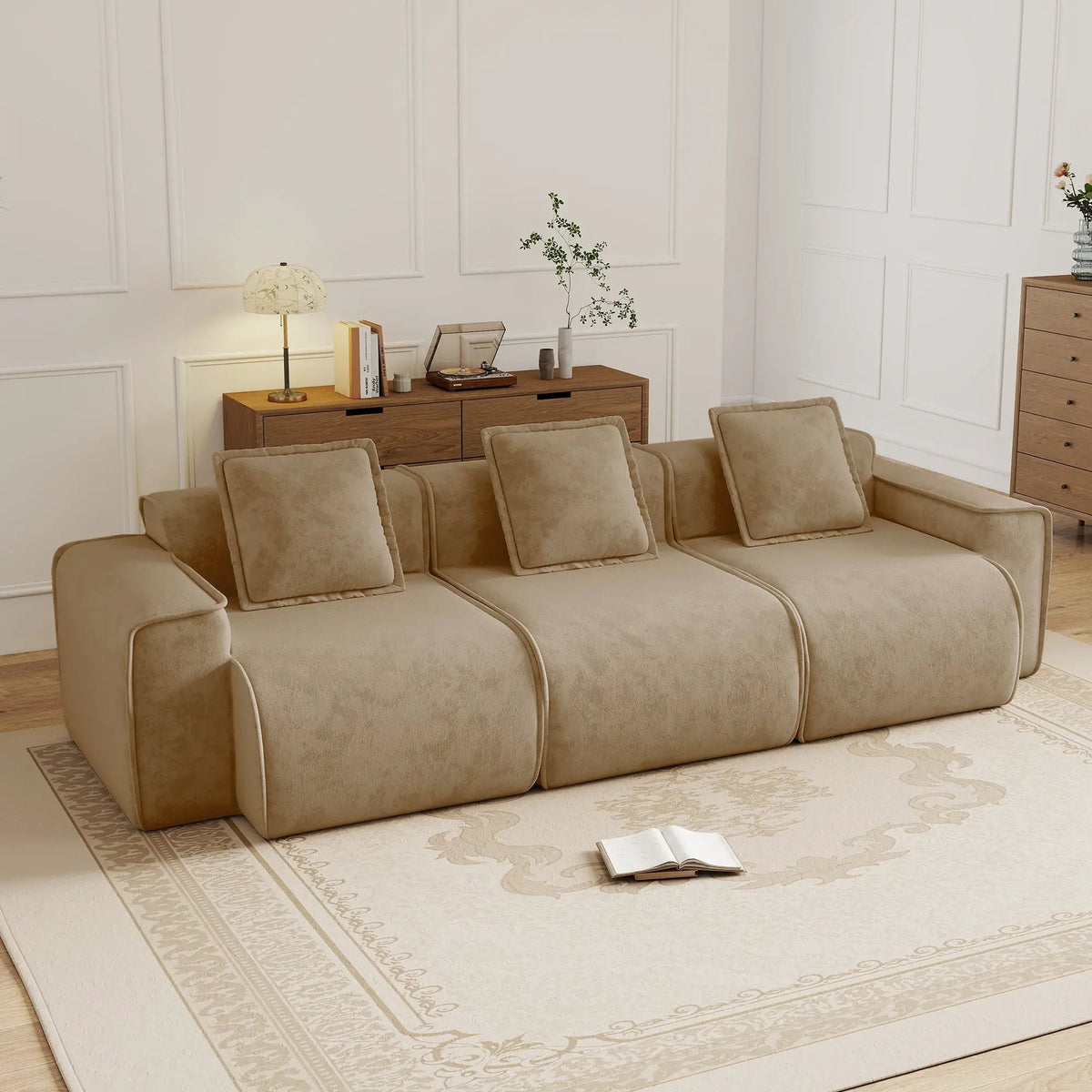 Deep Seat Modular 3 Seat Boneless Sofa with French Edge Piping by HouseOfZazla