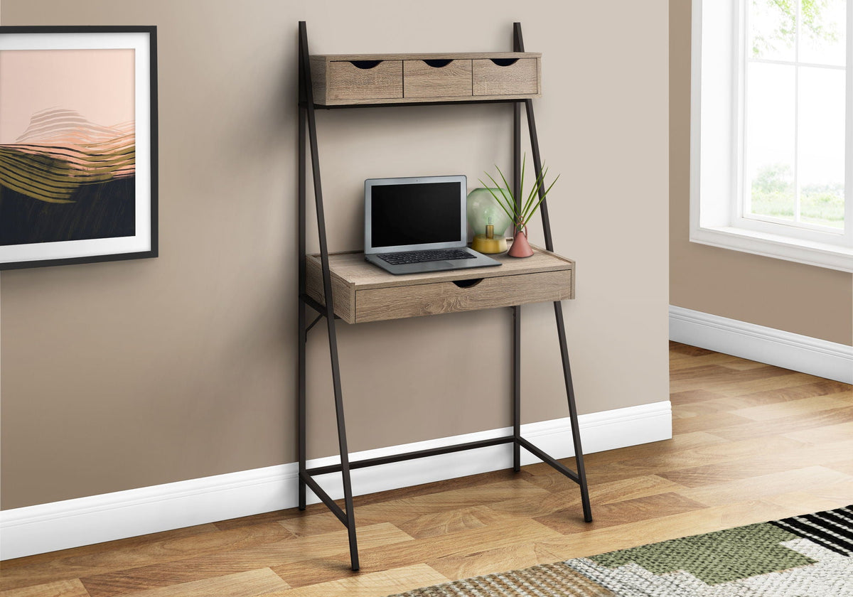 Contemporary Computer Desk with Storage Drawers - Light Brown, Gray, or Black, photo 11 of 12