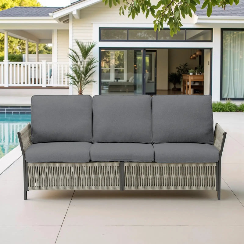 73.6" Outdoor Patio Sofa, 3-Seat Rattan Couch by HouseOfZazla