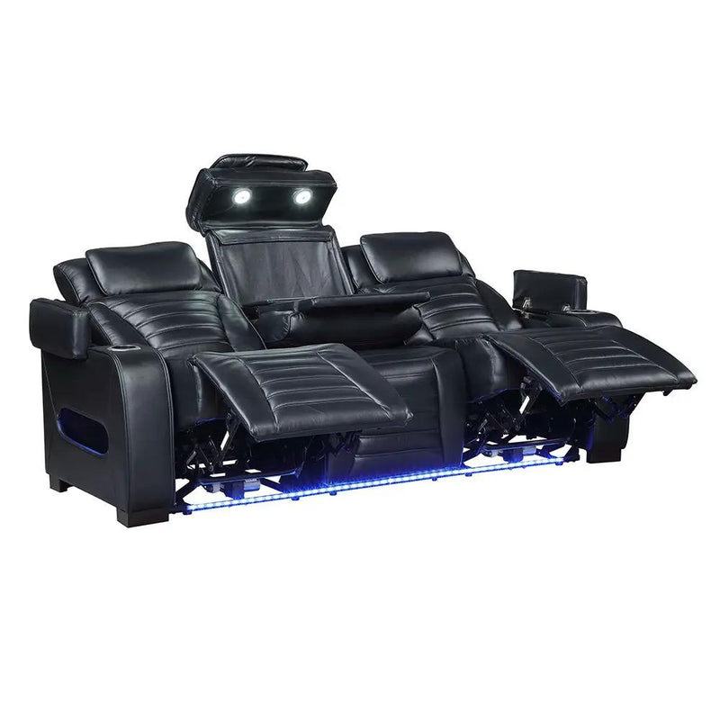 Ephron - Power Motion Sofa With Dropdown Table, Wireless Charging, Reading Light, Power Headrests & LED - Black by Unique Piece Furniture