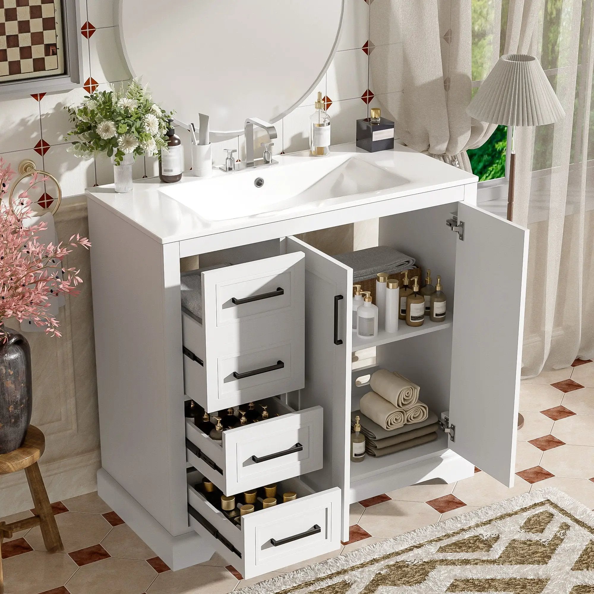 Bathroom Vanity With Sink, Soft Close Doors, Adjustable Shelf & 3 Drawers by HouseOfZazla