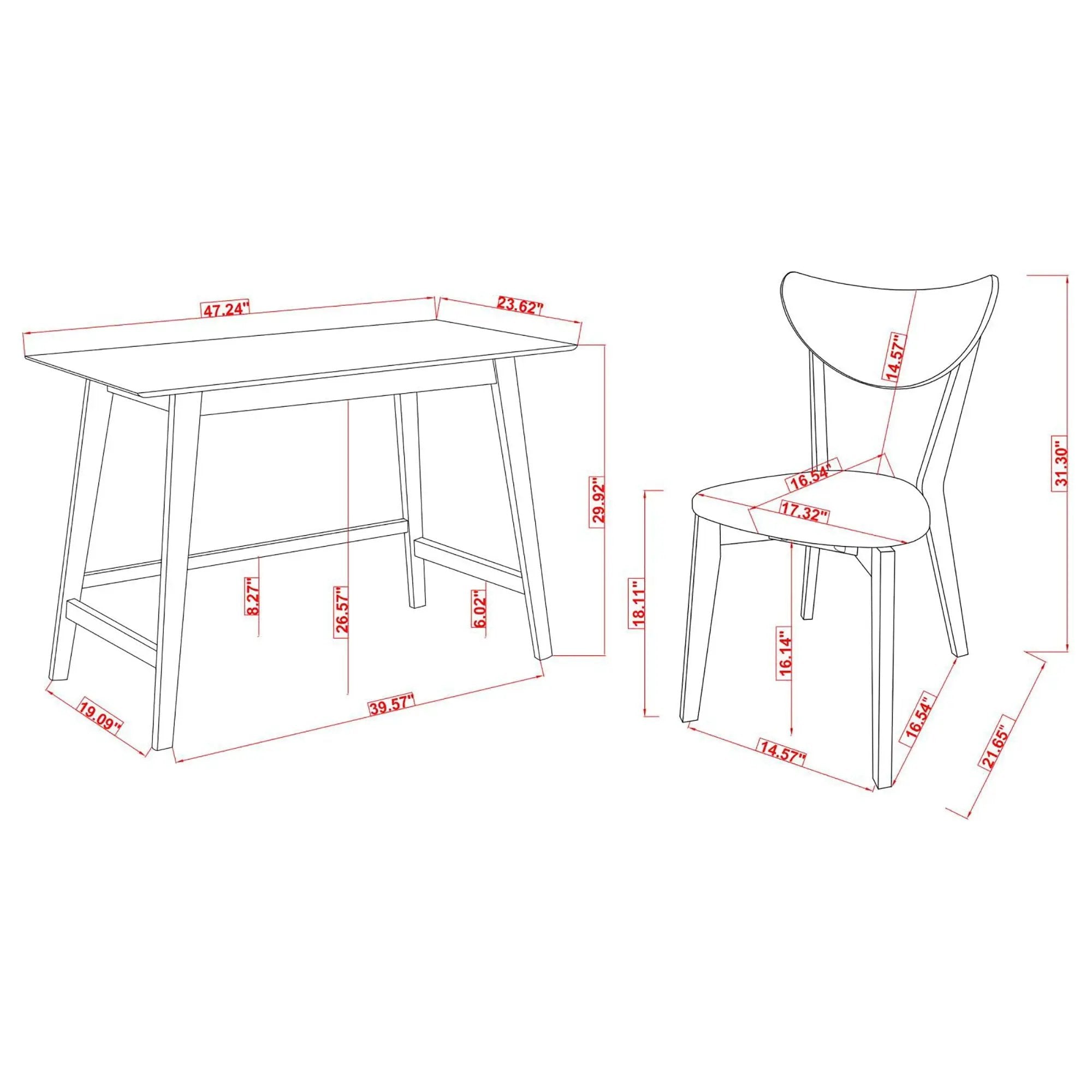 2 Piece Writing Desk Set With Chair - Brown by HouseOfZazla
