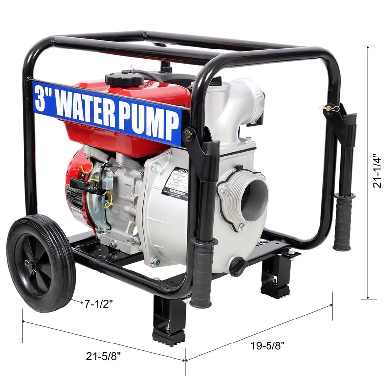Gas Engine Powered Water Pump 3" Inlet & Outlet 7Hp 212Cc Epa Certified With Wheels And Handle - Black / Red by HouseOfZazla