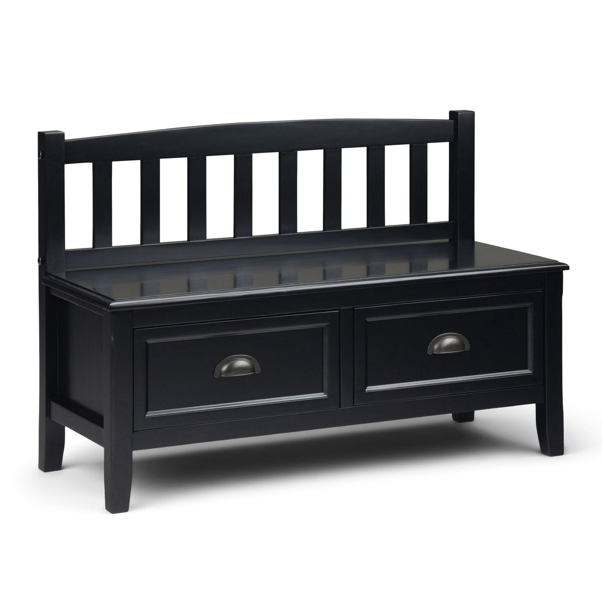 Entryway Storage Bench with Drawers - Solid Wood, Black or Dark Brown
