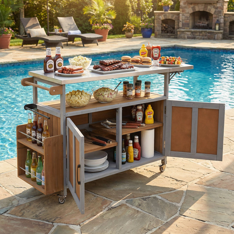 Foldable Outdoor Kitchen Island Patio Mobile Kitchen Cart by HouseOfZazla