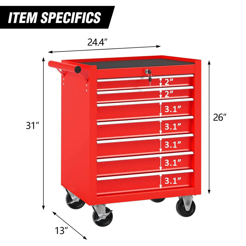 7 Drawer Rolling Tool Chest With Wheels, Multifunctional Tool Box And Storage by HouseOfZazla
