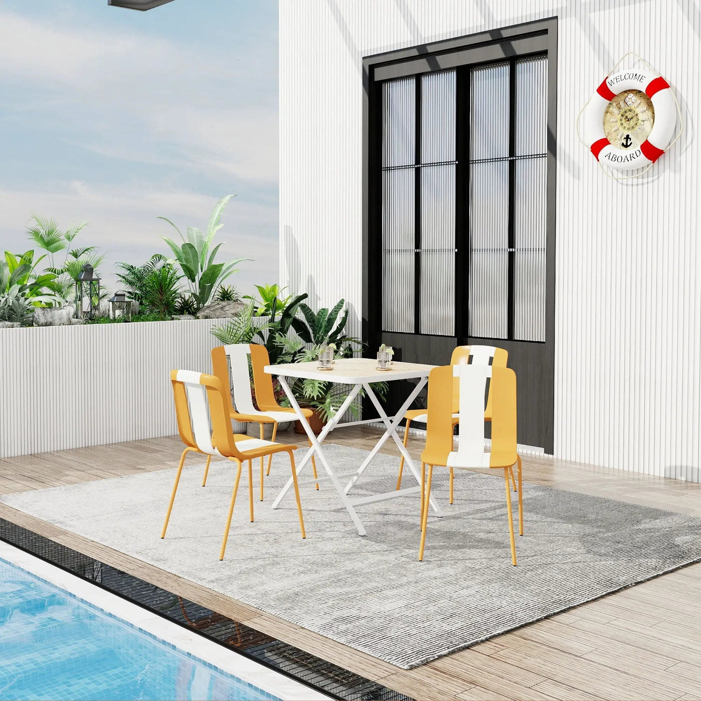 4 Piece Set Of Modern Striped Single Chairs With Folding Square Table by HouseOfZazla