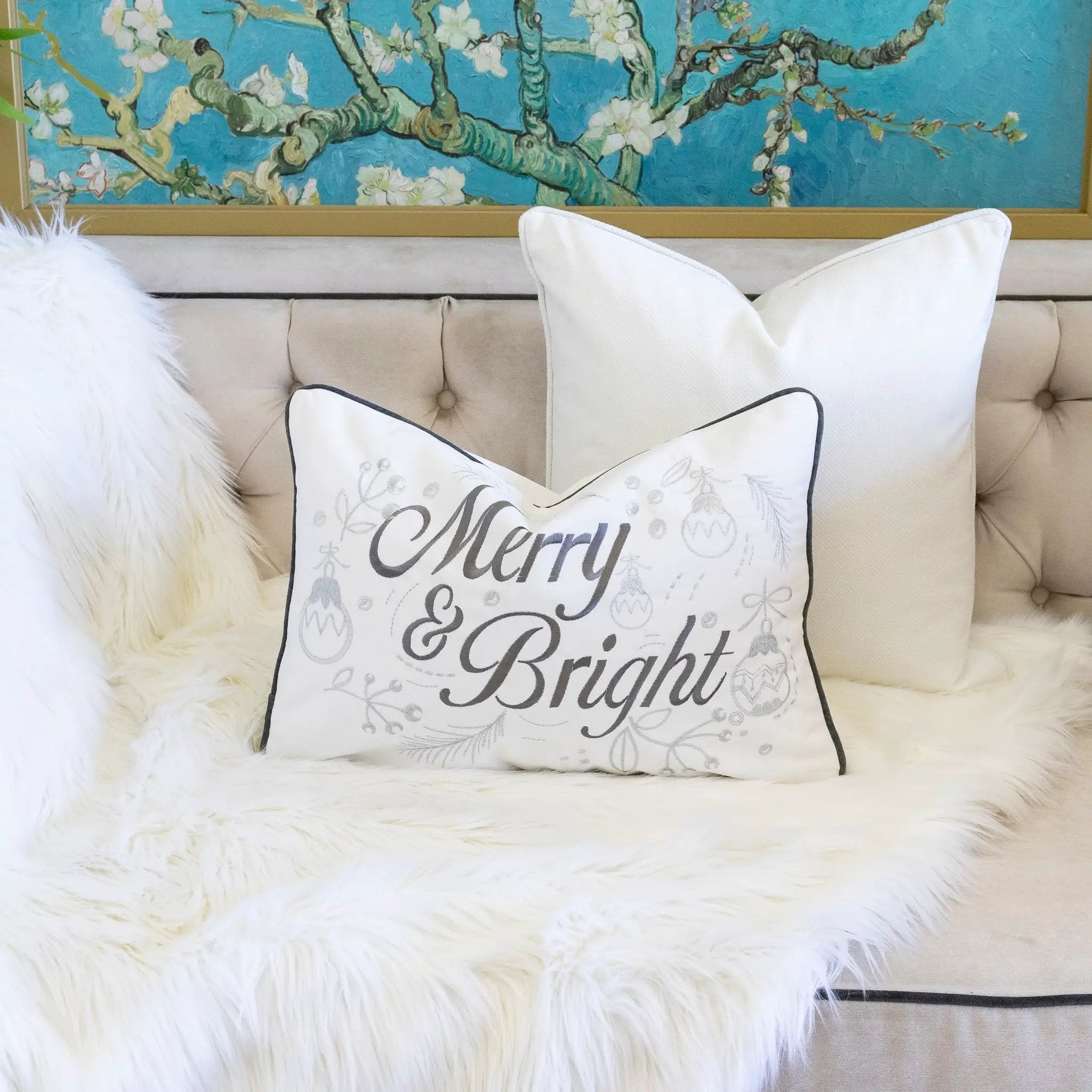 Merry & Bright Christmas Throw Pillow by HouseOfZazla