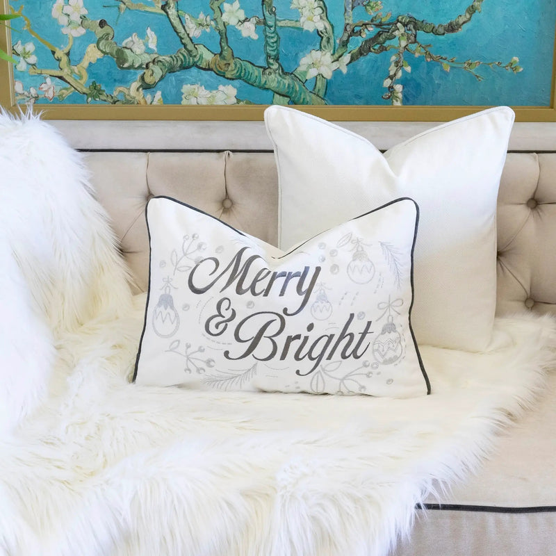 Merry & Bright Christmas Throw Pillow by HouseOfZazla