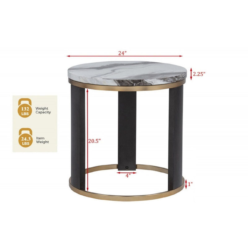 Round End Table with Faux Marble Top - Gold / Brown, photo 4 of 4