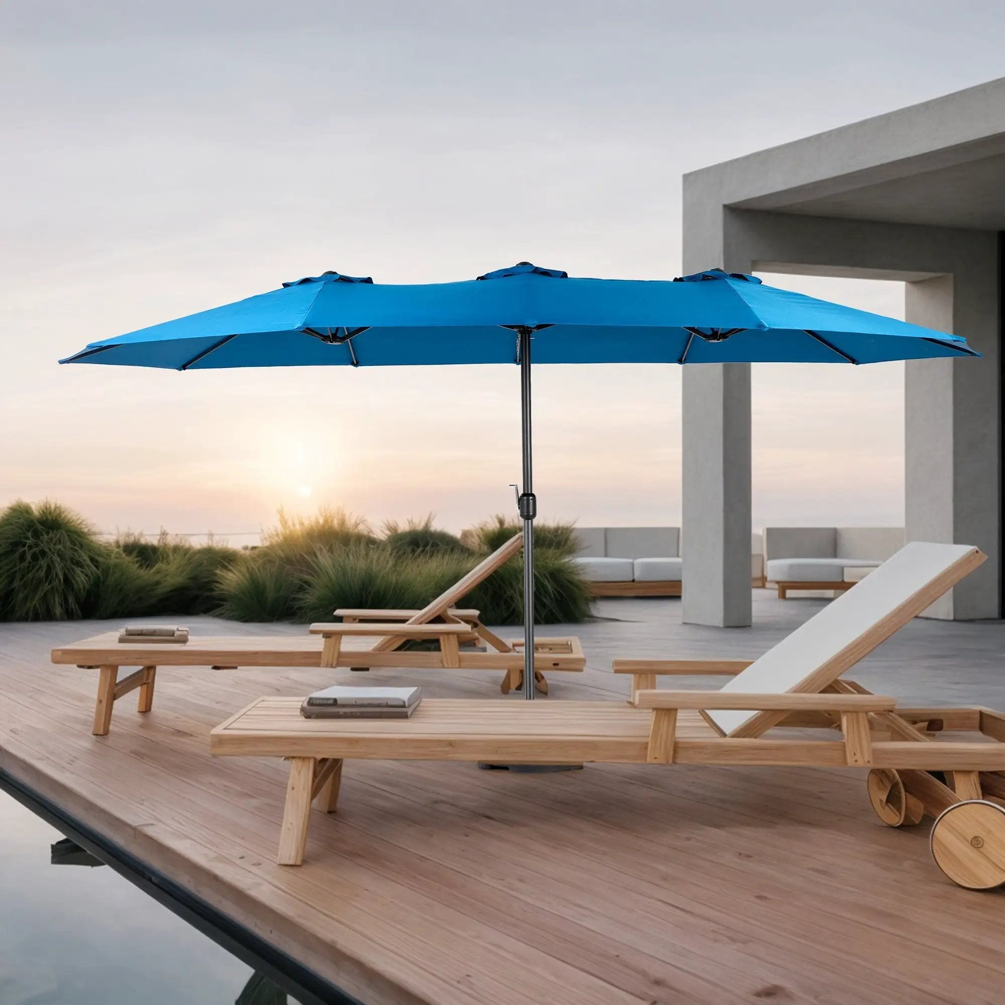 14.8 Ft Double Sided Outdoor Umbrella Rectangular Large with Crank (No Base) by HouseOfZazla