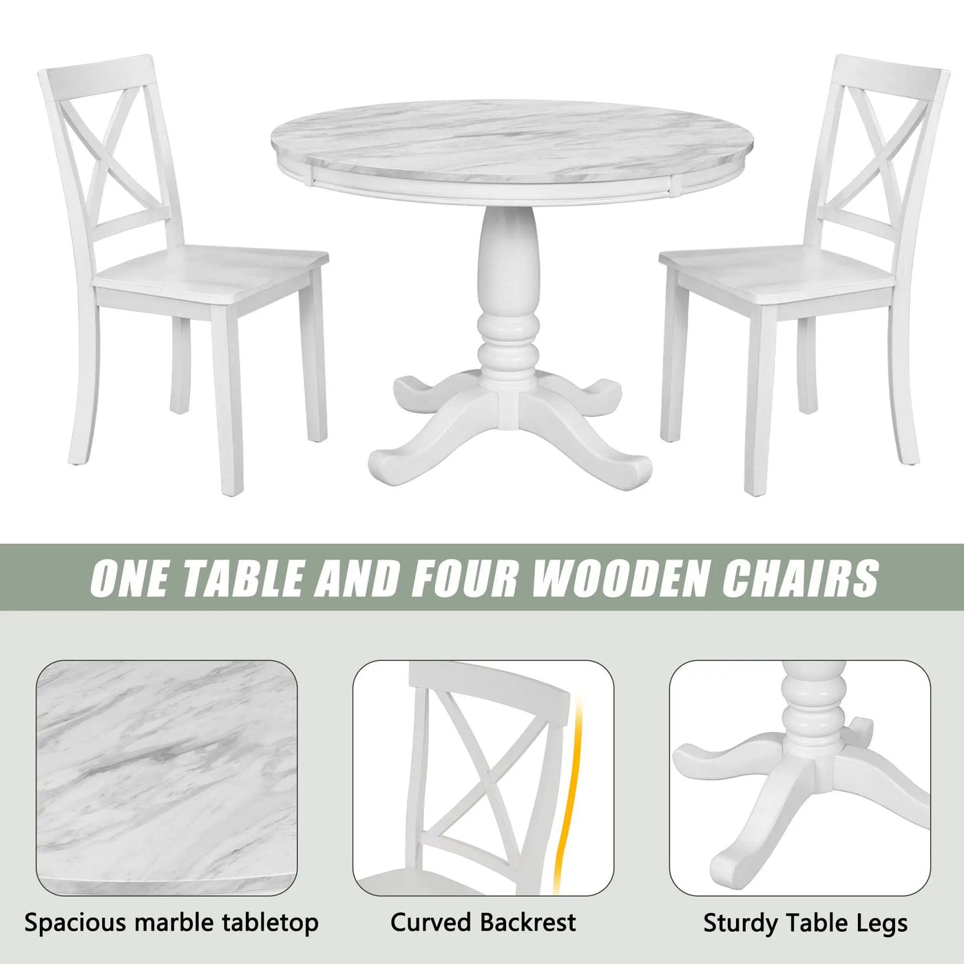 5 Pieces Dining Table And Chairs Set For 4 Persons, Kitchen Room Solid Wood Table With 4 Chairs by Unique Piece Furniture