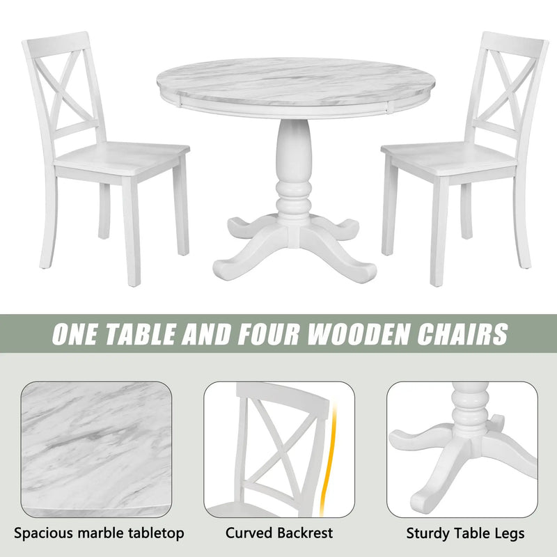 5 Pieces Dining Table And Chairs Set For 4 Persons, Kitchen Room Solid Wood Table With 4 Chairs by HouseOfZazla