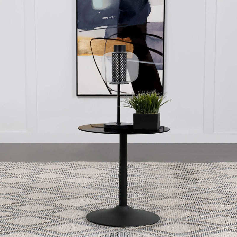 Ganso Round Metal End Table With Tempered Glass Top Black by Unique Piece Furniture