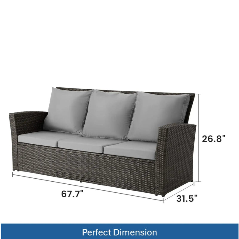 All-Weather Wicker 3 Seat Patio Sofa With Thick Cushions by HouseOfZazla