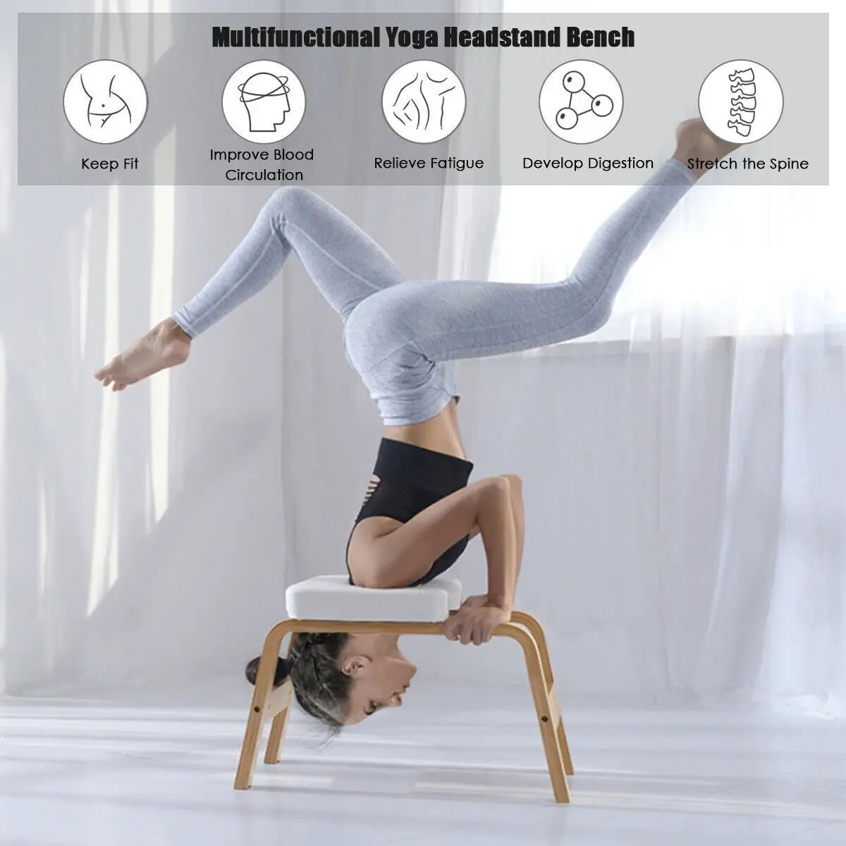 Yoga Headstand Wood Stool with PVC Pads by DirectDeals