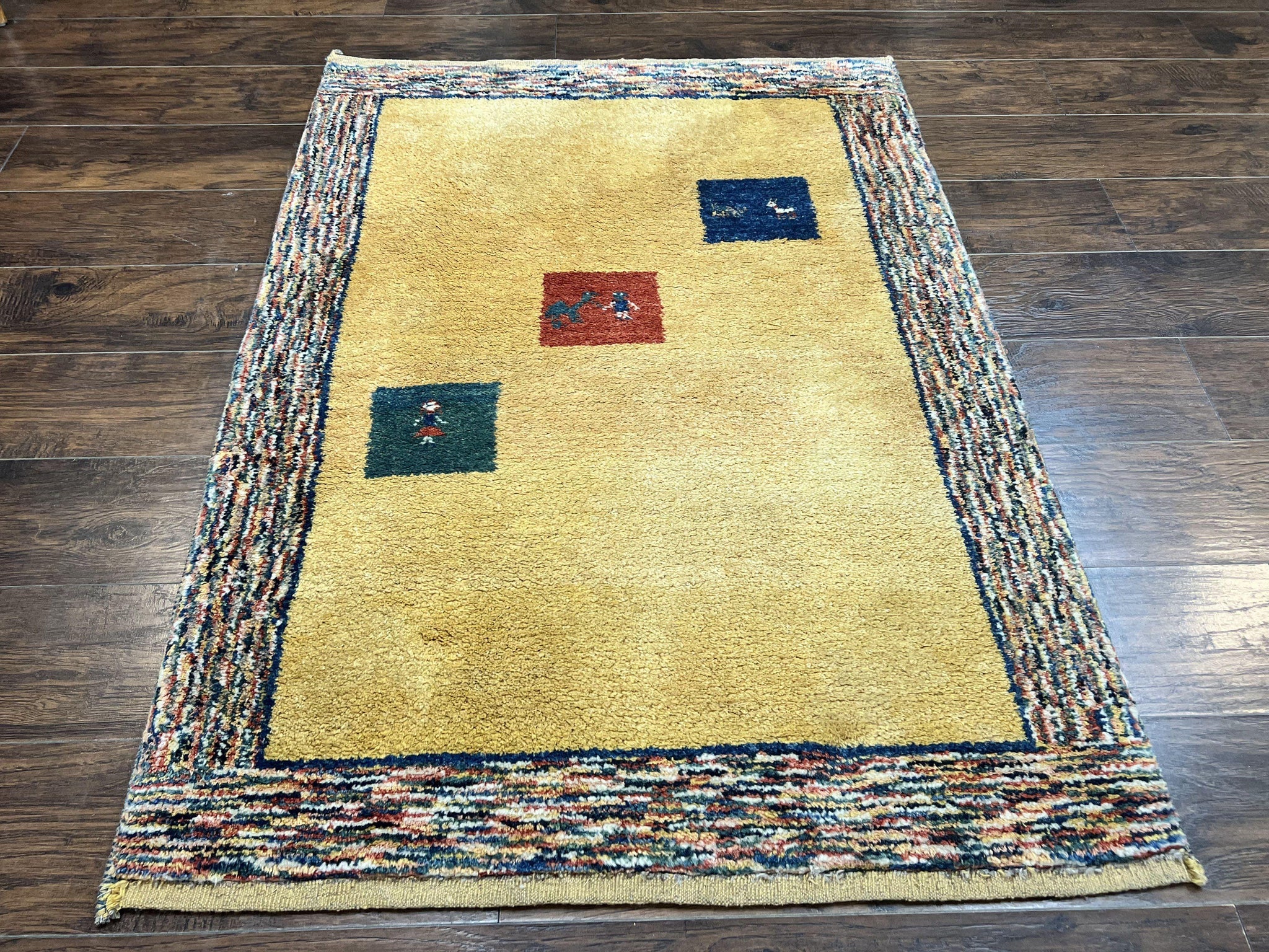 Indo Gabbeh Rug 3.7 x 5, Tribal Rug, Boho Rug, Wool Handmade Carpet by Jewel Rugs