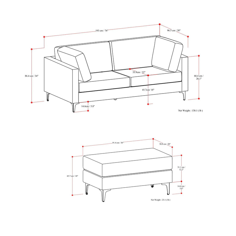 Ava - Mid Century Sofa With Ottoman Set by Unique Piece Furniture