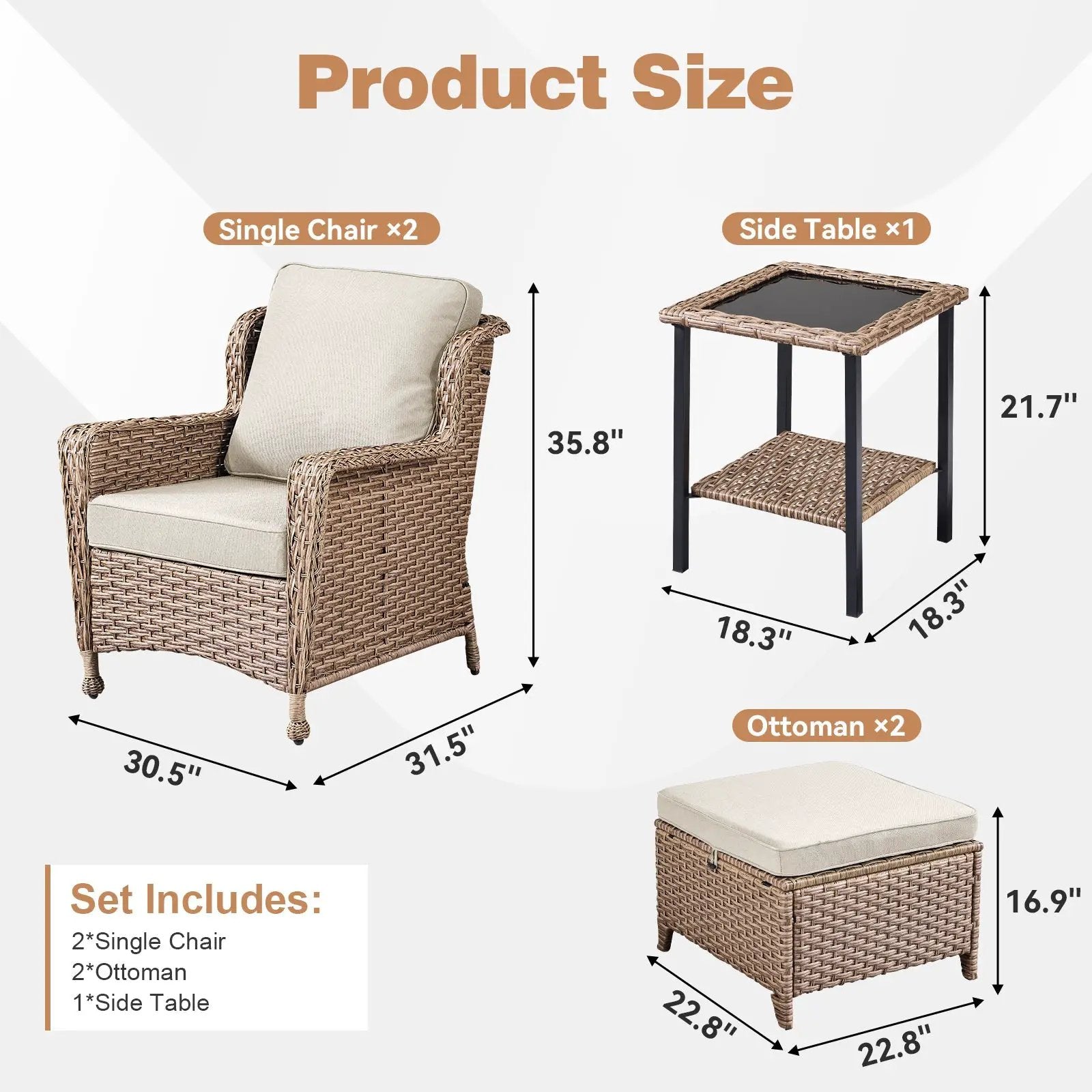 5-Piece Outdoor Lounge Chairs Set with Side Table and Ottomans by HouseOfZazla