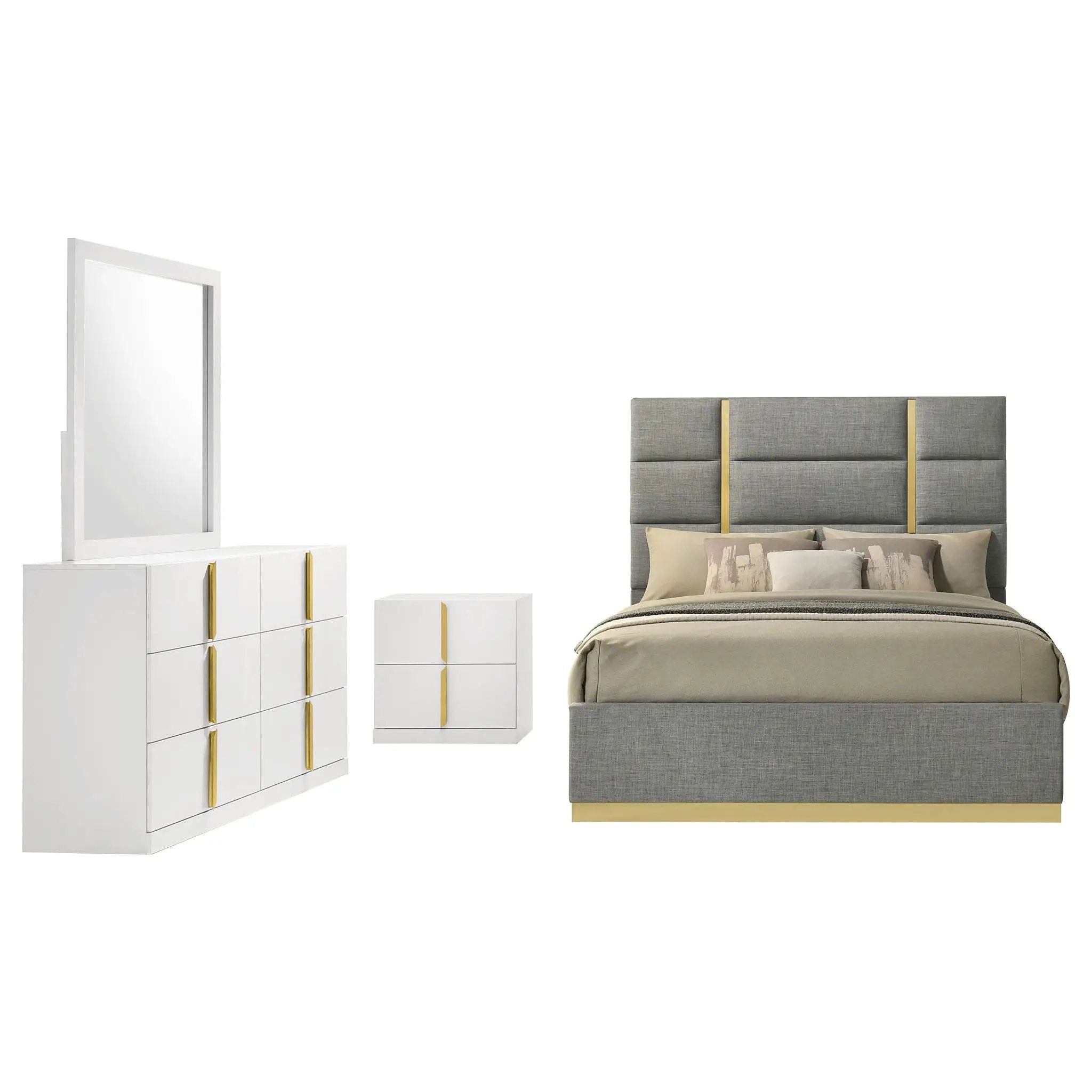 Ines 4-piece Queen Bedroom Set Grey and White High Gloss by Unique Piece Furniture
