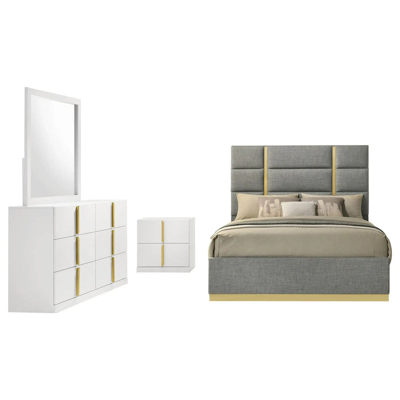 Ines 4-piece Queen Bedroom Set Grey and White High Gloss by Unique Piece Furniture