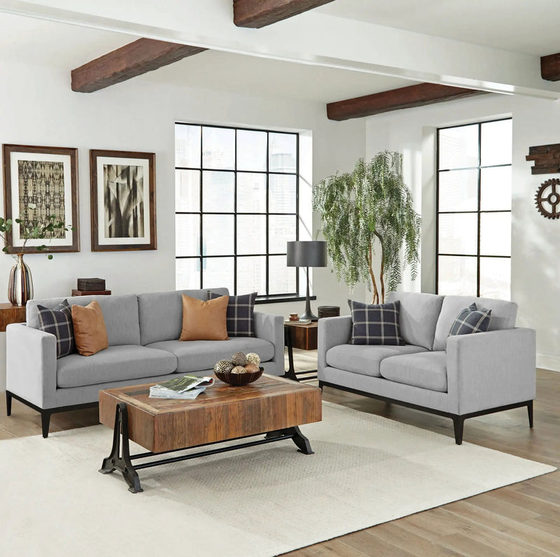 Apperson 2-piece Upholstered Track Arm Sofa Set Light Grey by Unique Piece Furniture