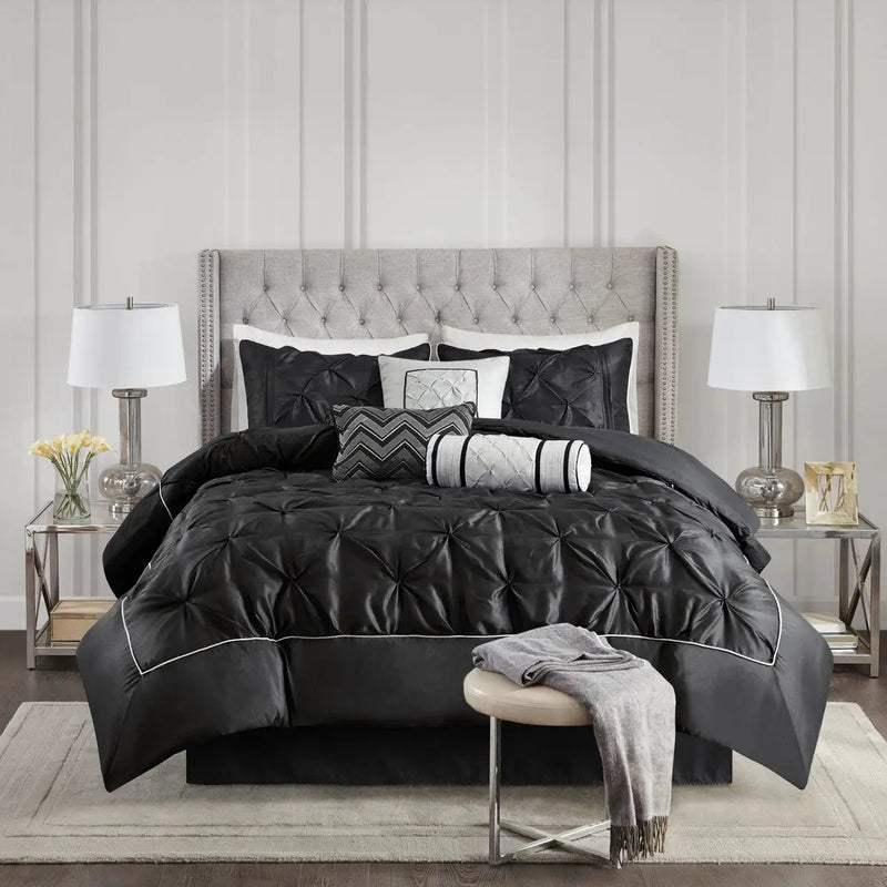 7 Piece Tufted Comforter Set Black King by HouseOfZazla