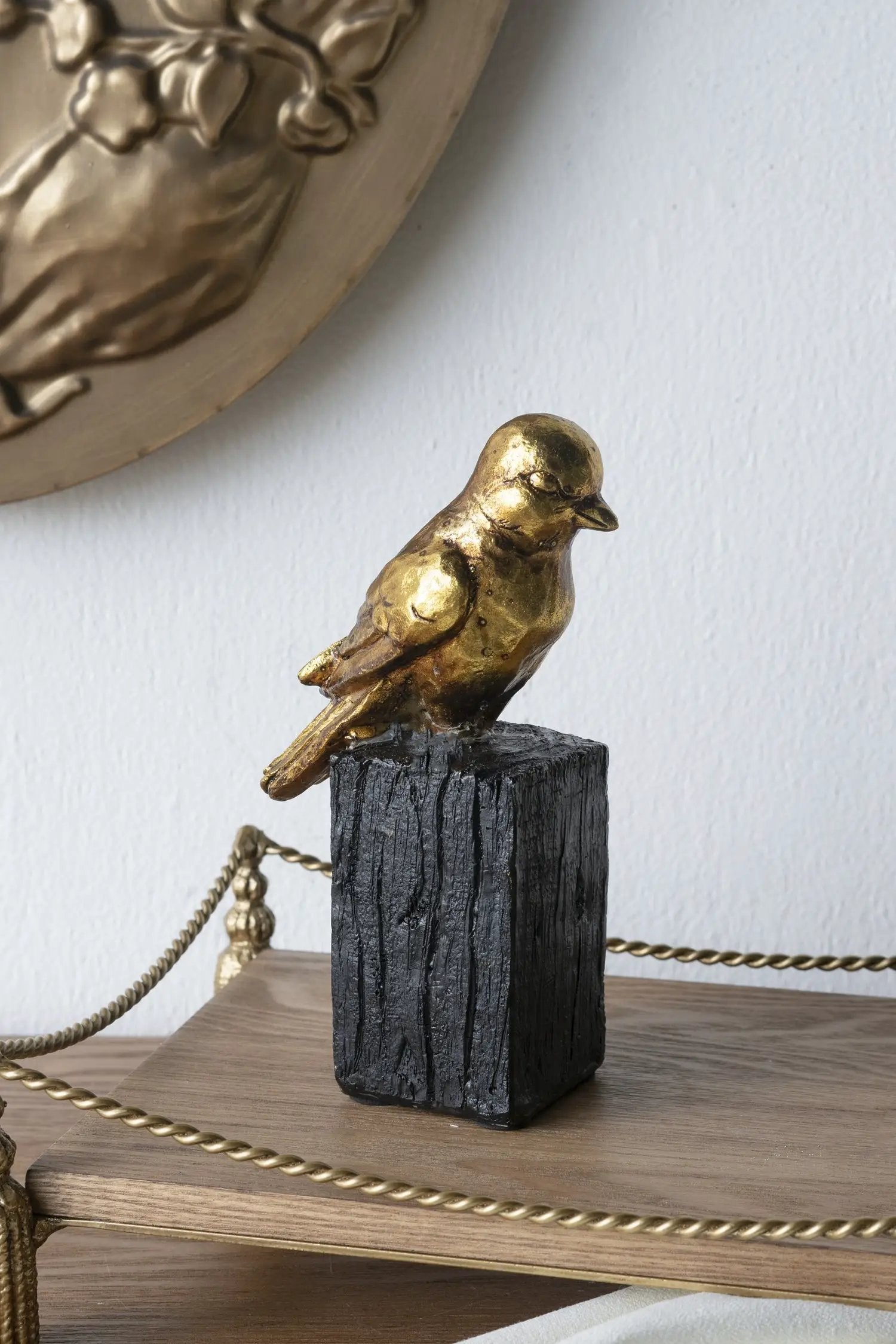 Gold Resin Songbird Sculpture on Black Faux Branch by HouseOfZazla