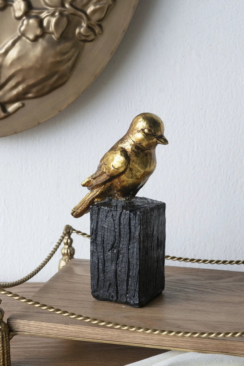 Gold Resin Songbird Sculpture on Black Faux Branch by HouseOfZazla