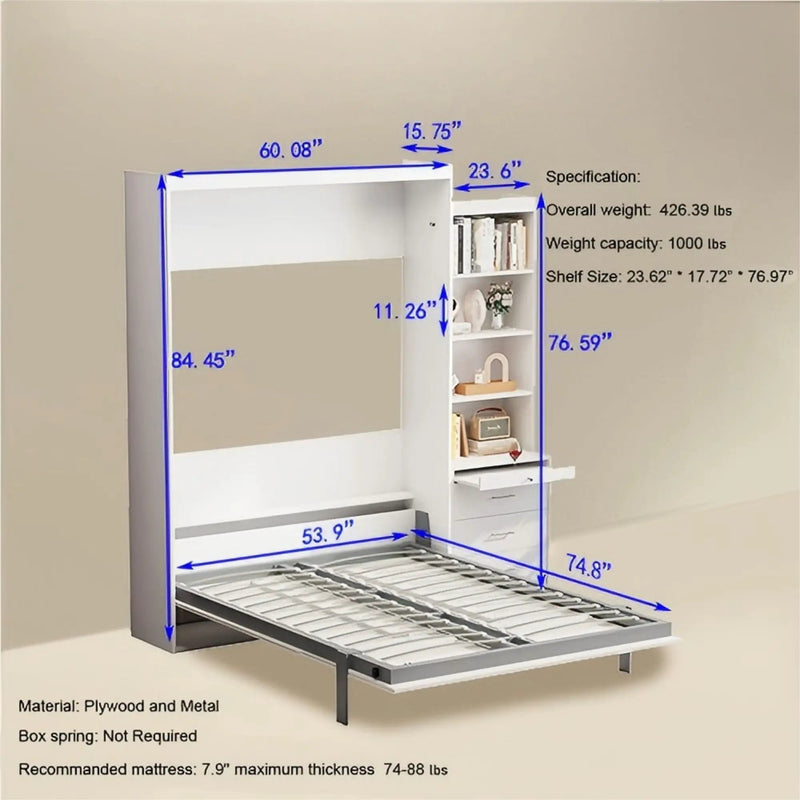 Morden Deisgn Vertical Murphy Bed With Shelf And Drawers For Bedroom Or Guestroom Wall Bed Space Saving Hidden Bed With New Style Gas Struts by HouseOfZazla