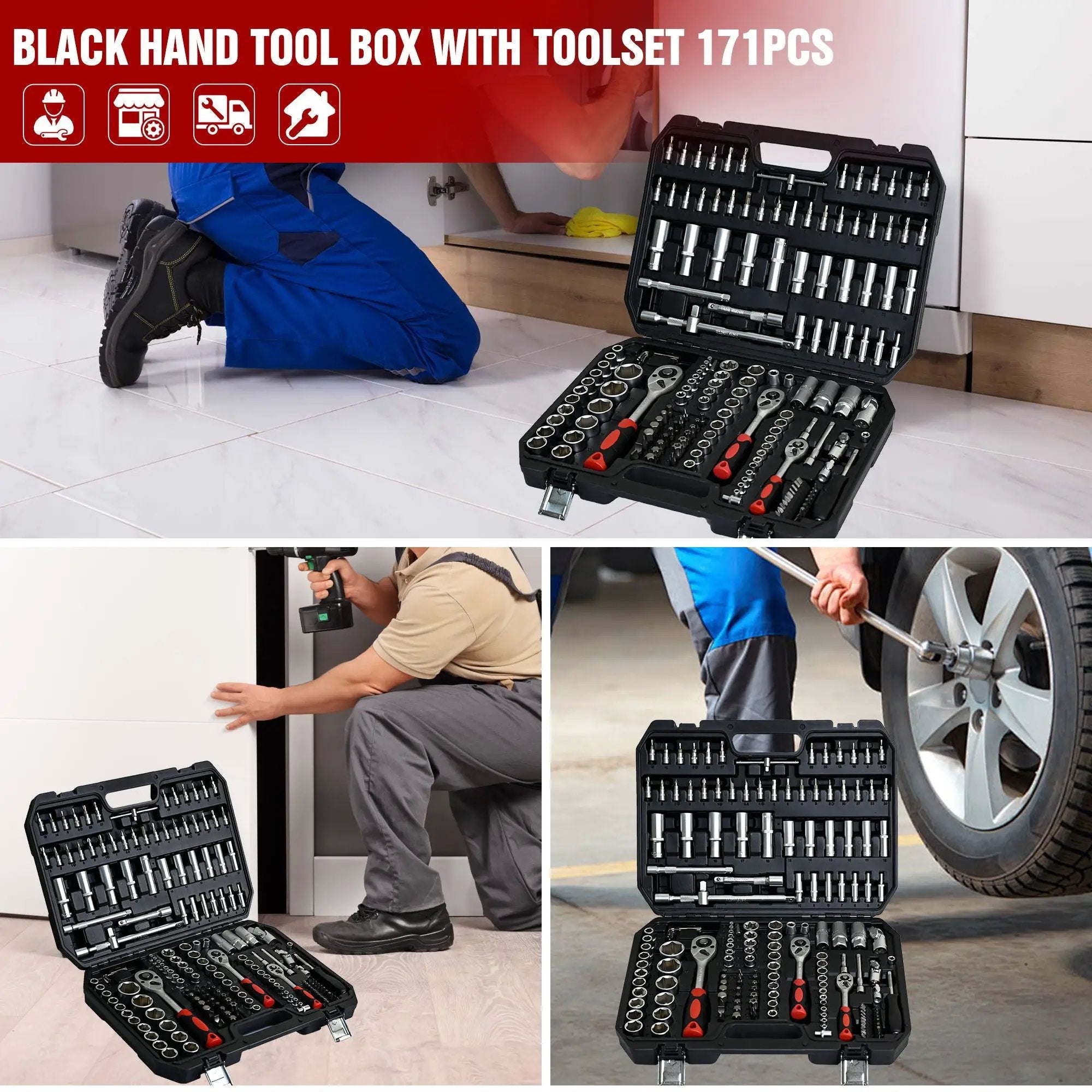 Tool Set Socket And Ratchet Wrench Toolbo 71 Pieces Toolbox Universal Home Car Repair Tool Set For Men Homeowners Diy Enthusiasts And Mechanics - Black by HouseOfZazla