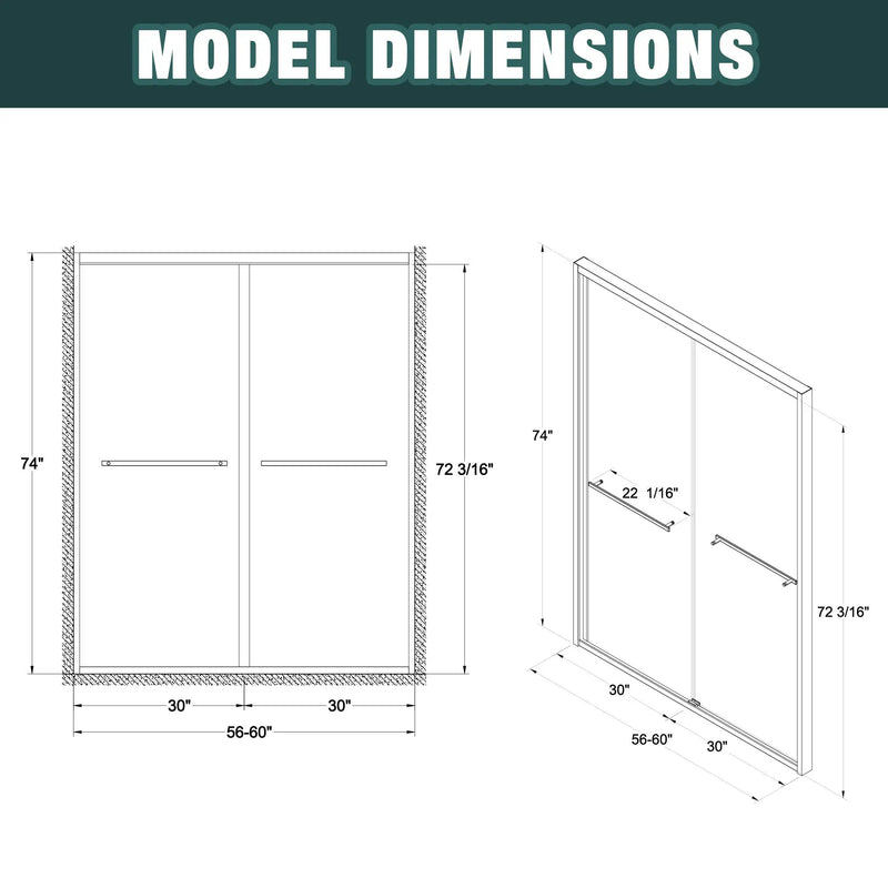 56-60"x74" Aluminum Frame Double Sliding Shower Door by HouseOfZazla