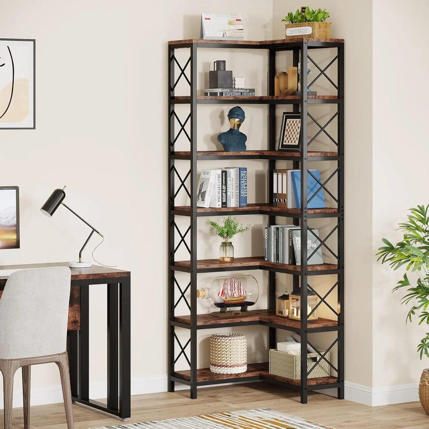 7 Tier Corner Bookshelf, Storage Unit For Living Room by HouseOfZazla