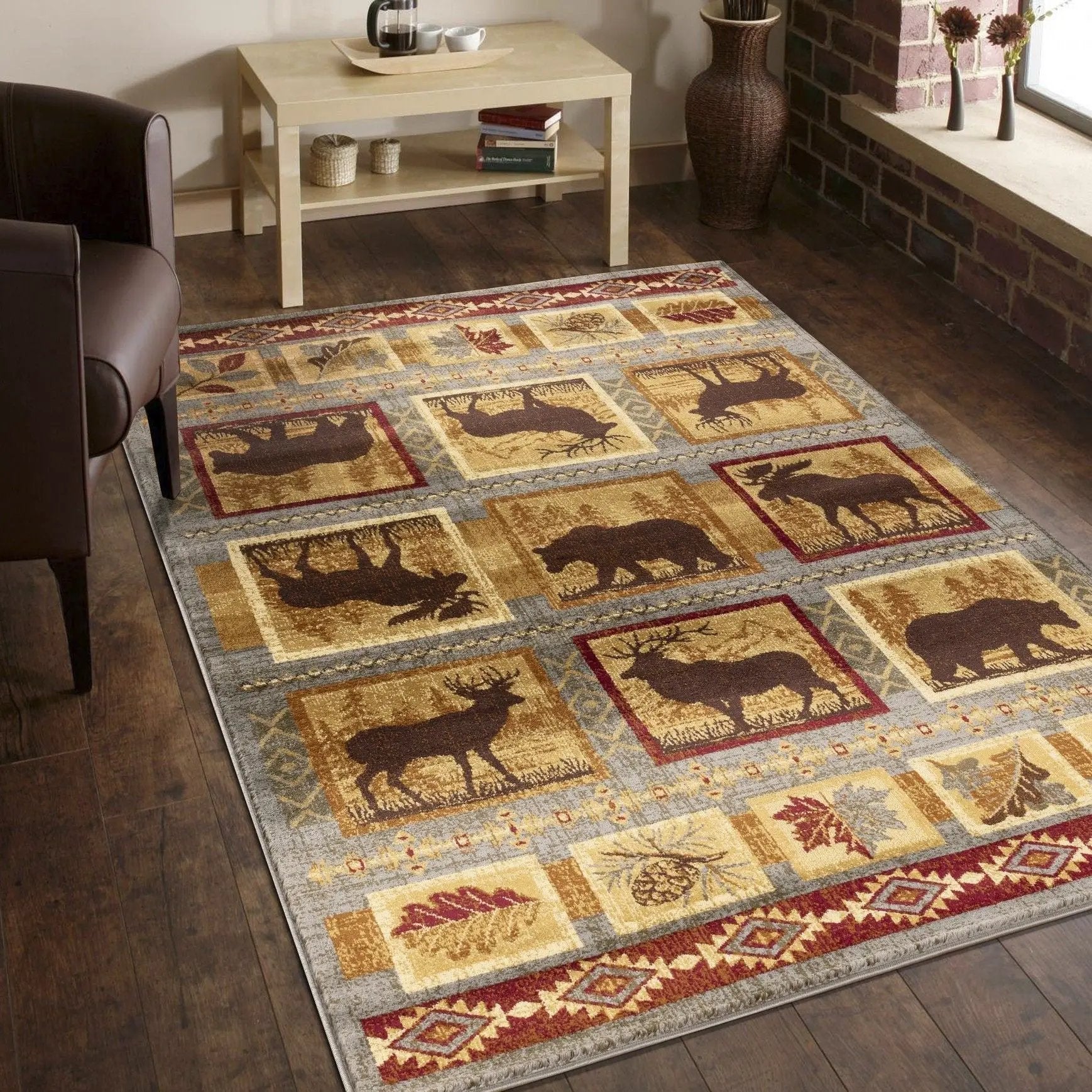 Nature's Nest - 5'3" X 7'3" Lodge Area Rug - Multi, Blue by Unique Piece Furniture