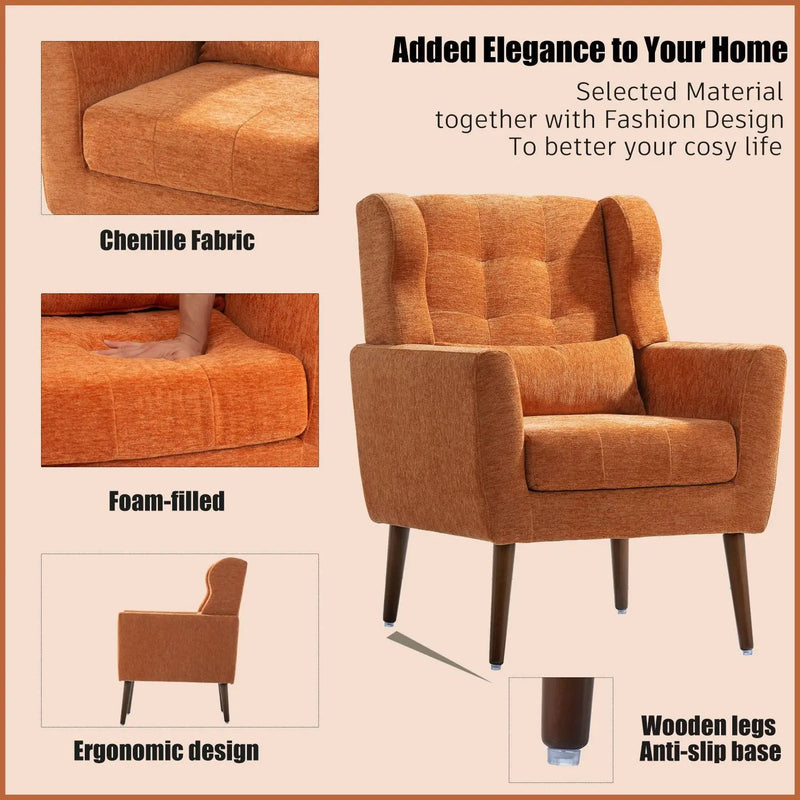 Modern Accent Chair, Arm Chairs For Living Room, Upholstered Mordern Armchair, Comfy Soft Padded Lounge Chair In Small Space, Bedroom, With Pillow, Solid Wood Leg by Unique Piece Furniture