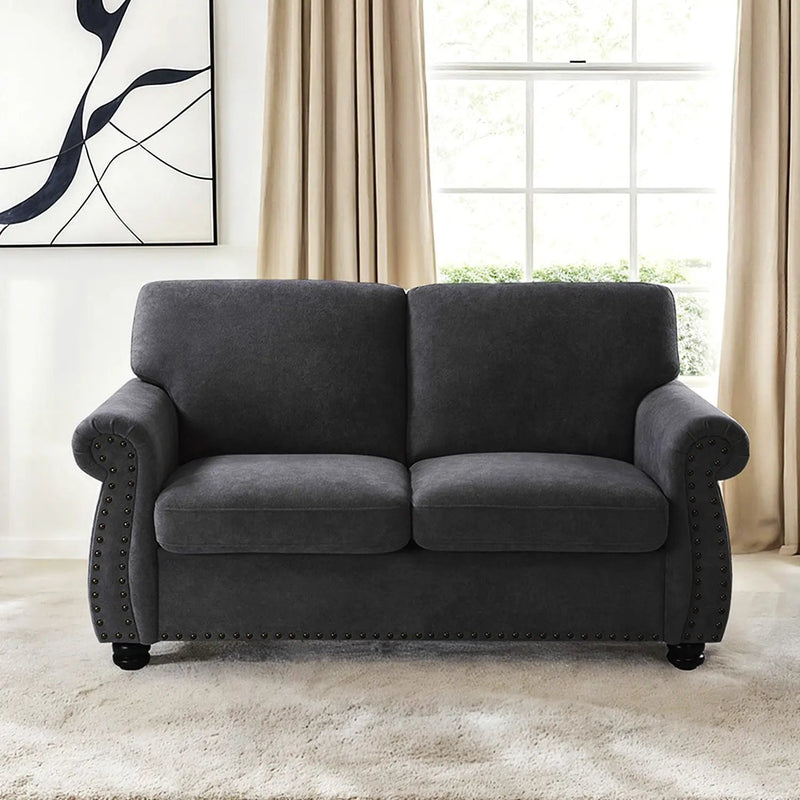 Soft Loveseat, Upholstered 2 Seater Couch, Loose Back Cushions And Turned Legs by HouseOfZazla