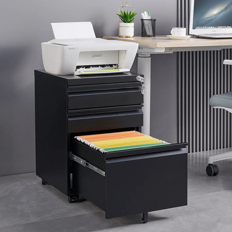 Contemporary 3 Drawer Mobile Filing Cabinet With Lock, Metal Office Storage For Legal / Letter Size by Unique Piece Furniture