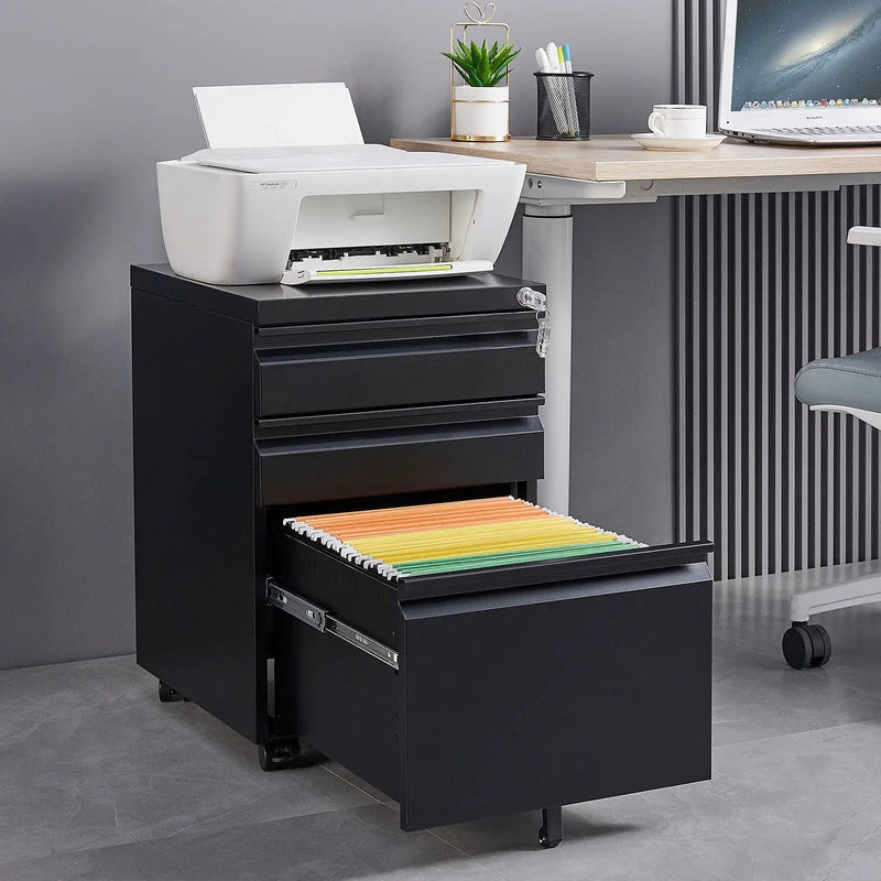 Contemporary 3 Drawer Mobile Filing Cabinet With Lock, Metal Office Storage For Legal / Letter Size by HouseOfZazla